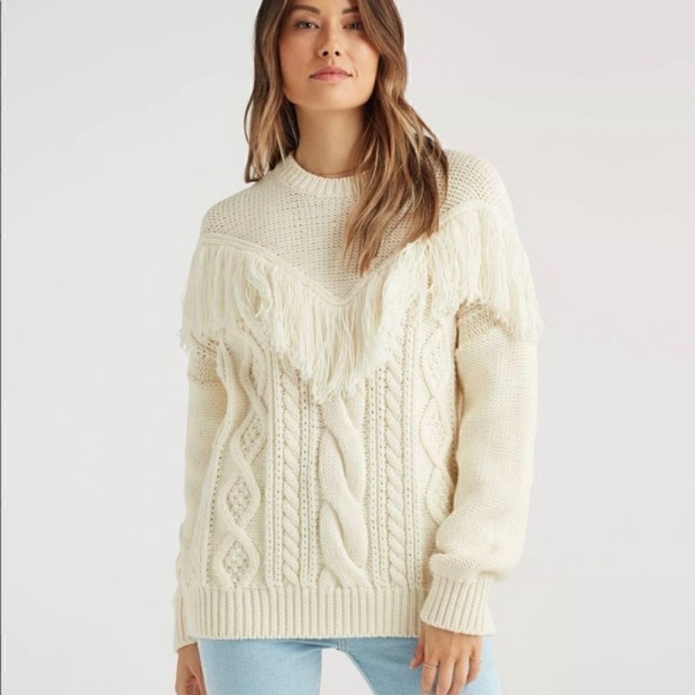 7 FOR ALL MANKIND Fringed 100% WOOL PULLOVER SWEATER